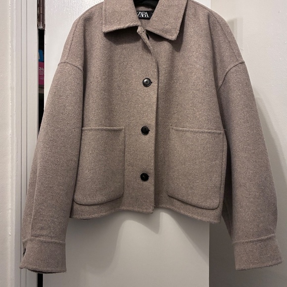 ZARA ECRU TAN MARL DOUBLE FACED WOOL BLEND JACKET COAT - Picture 4 of 5